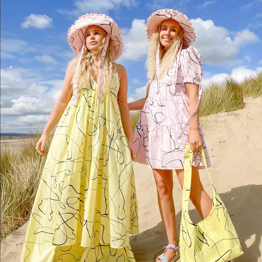 Pink Labelrail x Olivia & Alice mini smock dress with tiered skirt